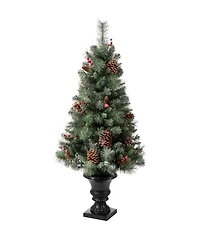 Glitzhome Flocked Christmas Tree with 100 Warm White Light, Pinecone and Berries Set of 2