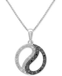 Black Diamond (1/10 ct. t.w.) & White Diamond (1/10 ct. t.w.) Yin Yang 18" Pendant Necklace in Sterling Silver
