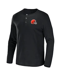 Men's Nfl x Darius Rucker Collection by Fanatics Black Cleveland Browns Slub Jersey Henley Long Sleeve T-shirt