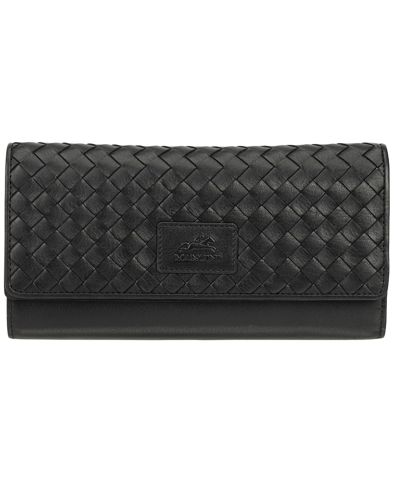 Mancini Women's Basket Weave Collection Rfid Secure Quadruple Fold Wallet