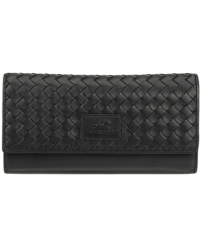 Mancini Women's Basket Weave Collection Rfid Secure Quadruple Fold Wallet