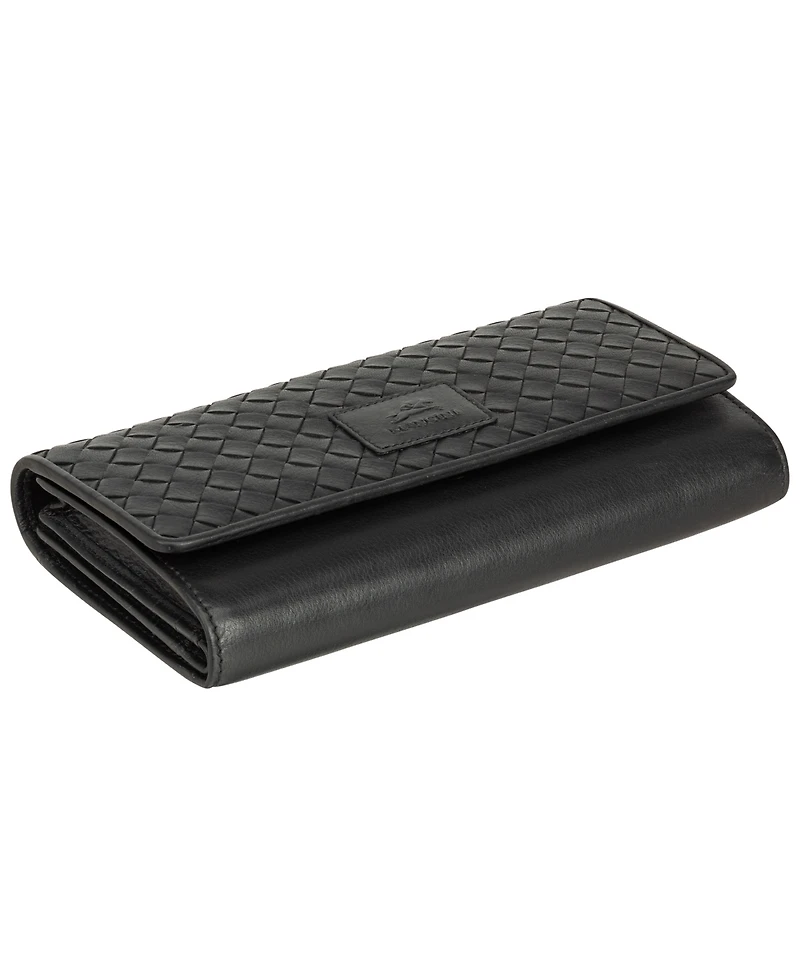 Mancini Women's Basket Weave Collection Rfid Secure Quadruple Fold Wallet