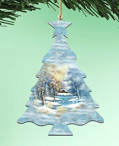 Designocracy Winter Tree Holiday Ornaments, Set of 2