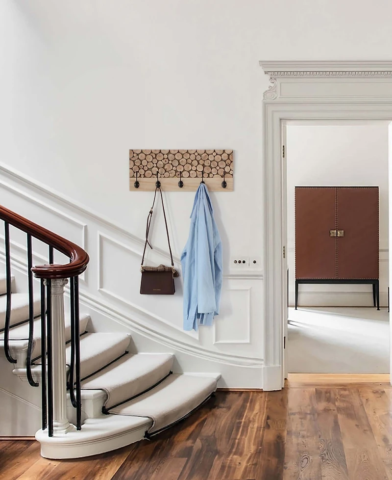 Vintiquewise Natural Wood Hook Rack with Five Hooks for Entryway, Office, Bedroom, and Playroom