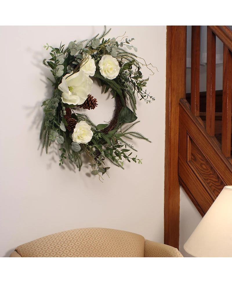 National Tree Company 26" Mixed Greens and White Flowers Christmas Wreath