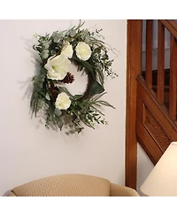 National Tree Company 26" Mixed Greens and White Flowers Christmas Wreath