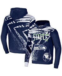 Men's Nfl X Staple Navy Seattle Seahawks Team Slogan All Over Print Pullover Hoodie