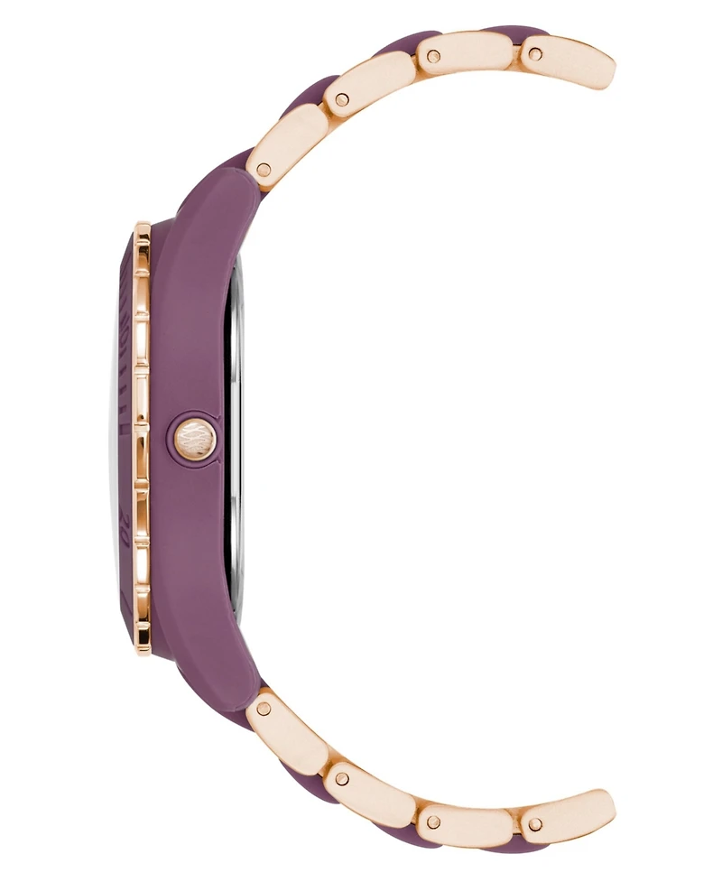 Anne Klein Women's Three-Hand Quartz Rose Gold-Tone and Purple Solar Oceanwork Plastic Bracelet Watch, 38.5mm
