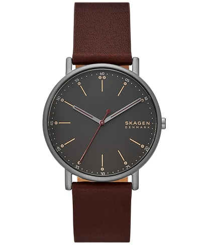 Skagen Women's Signatur Three-Hand Red Wood Leather Strap Watch, 40mm