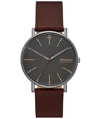 Skagen Women's Signatur Three-Hand Red Wood Leather Strap Watch, 40mm