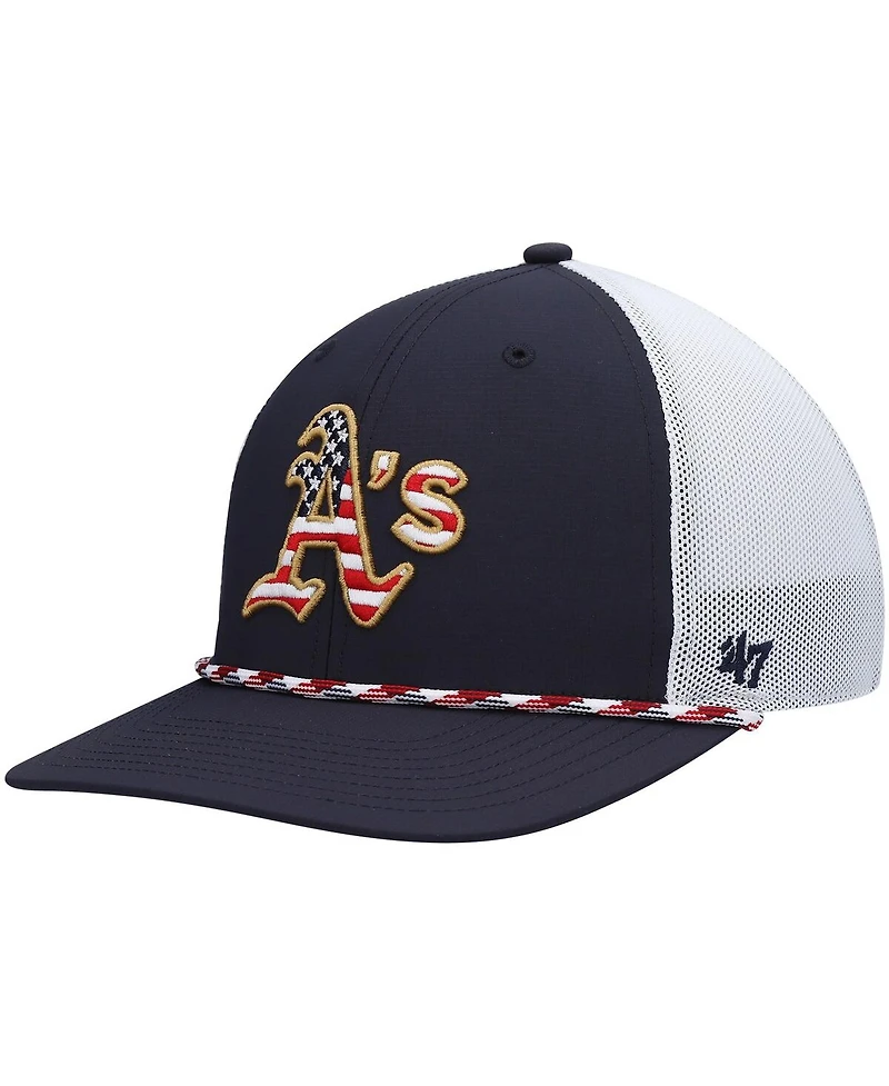 Men's '47 Navy, White Oakland Athletics Flag Fill Trucker Snapback Hat