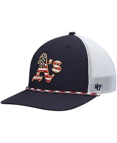 Men's '47 Navy, White Oakland Athletics Flag Fill Trucker Snapback Hat