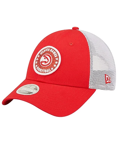 Women's New Era Red, White Atlanta Hawks Glitter Patch 9FORTY Snapback Hat