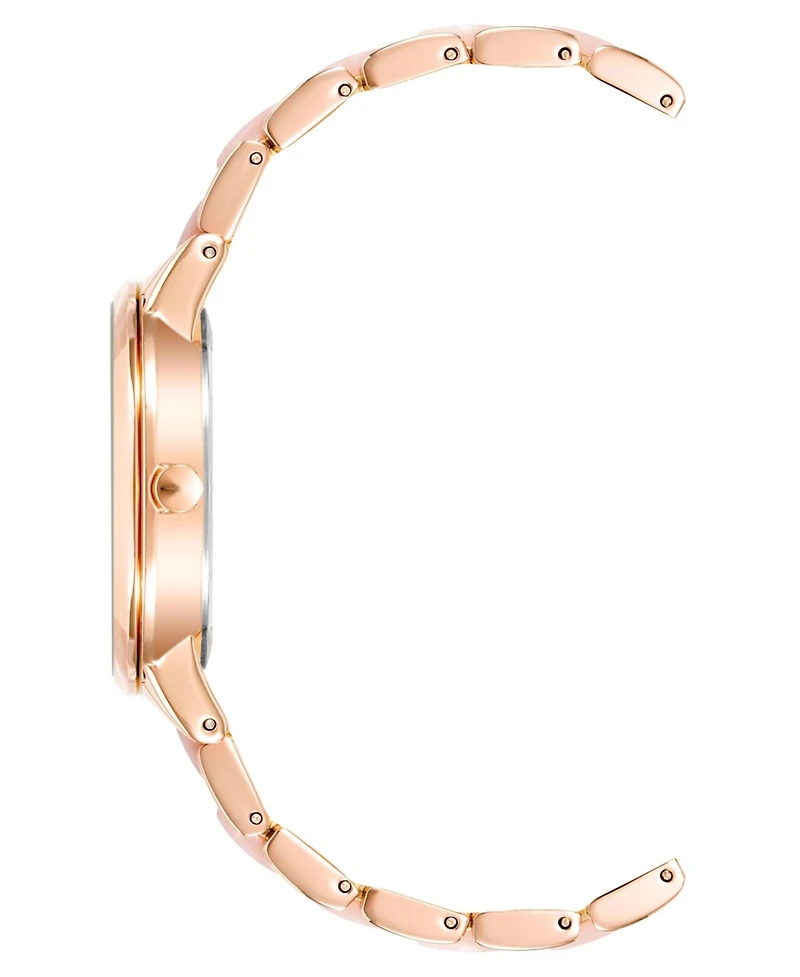 Anne Klein Women's Three-Hand Quartz Rose Gold-Tone Alloy with Pink Resin Bracelet Watch, 37mm