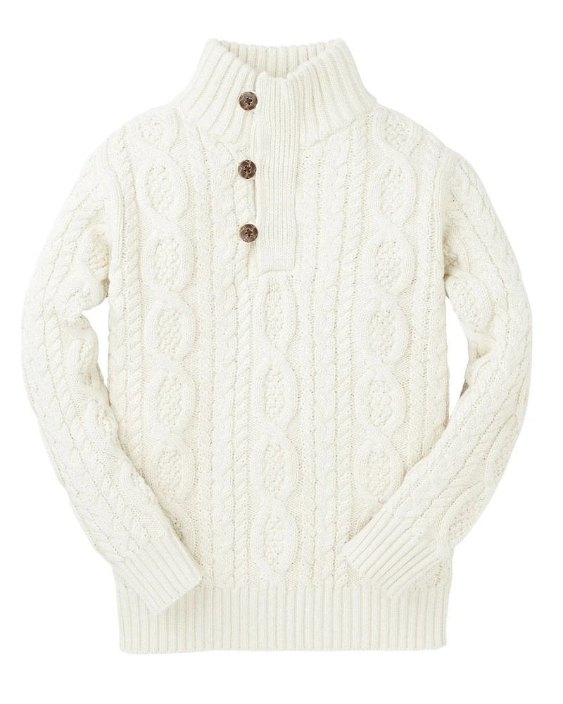 Hope & Henry Boys Organic Mock Neck Cable Sweater with Buttons