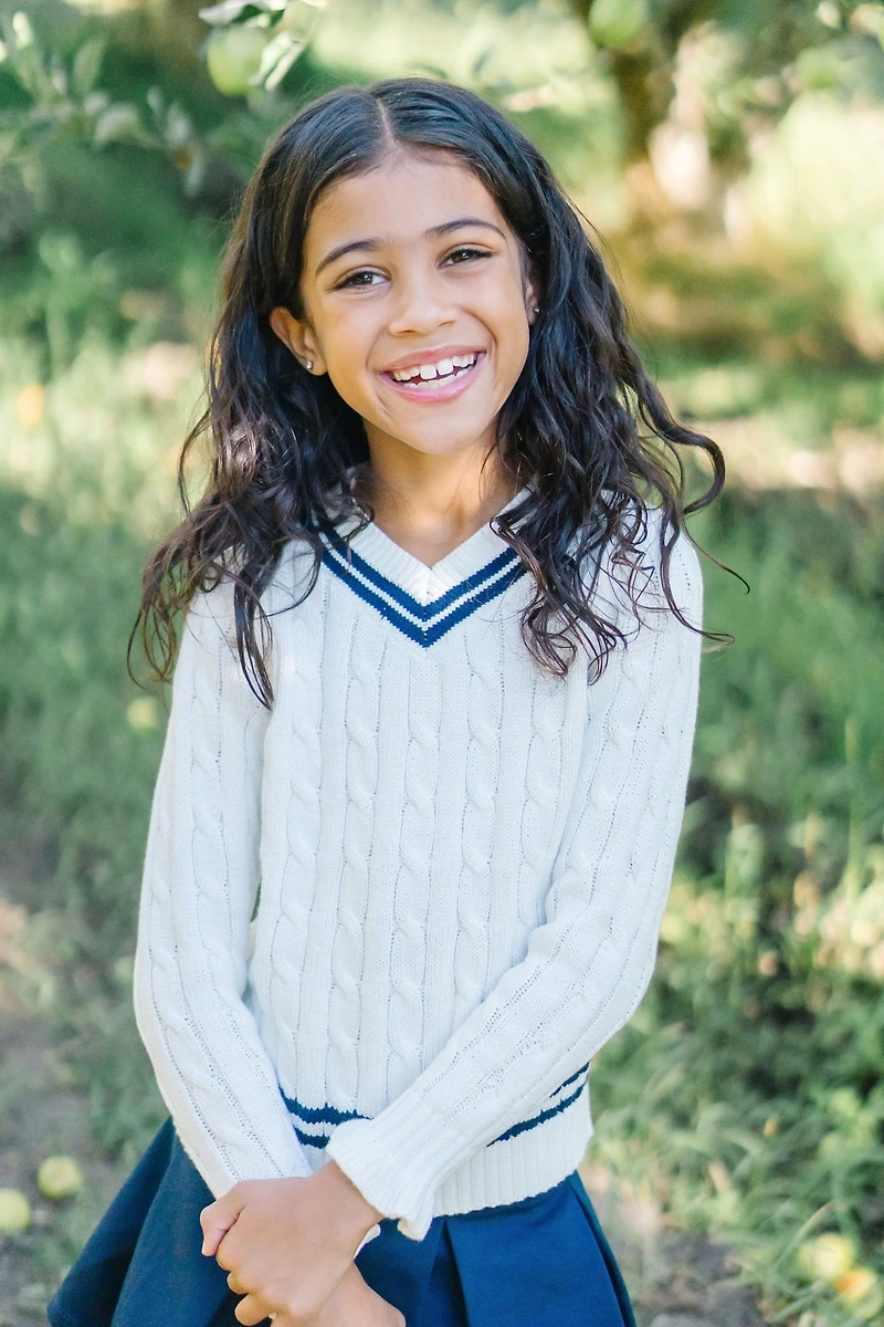 Hope & Henry Baby Girls Long Sleeve V-Neck Cricket Sweater