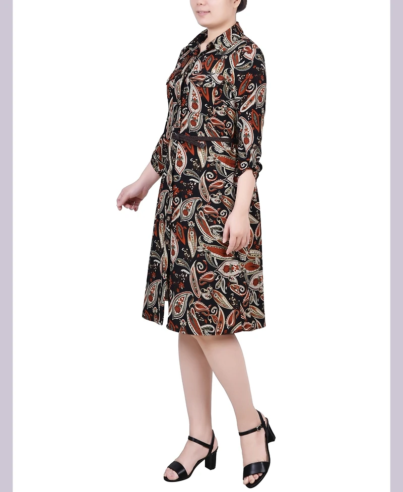 Ny Collection Petite 3/4 Roll Tab Sleeve Shirtdress