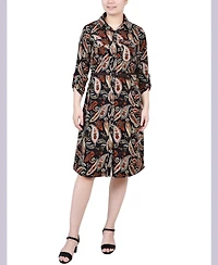 Ny Collection Petite 3/4 Roll Tab Sleeve Shirtdress