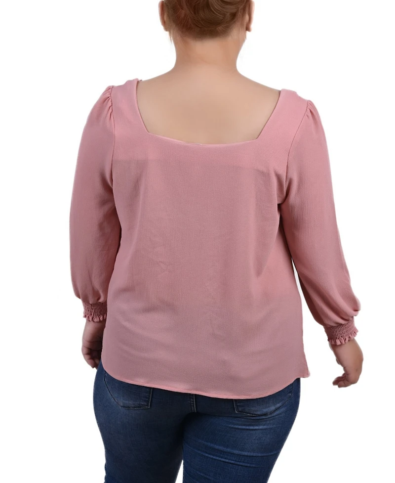 Ny Collection Plus Long Sleeve Square Neck Blouse