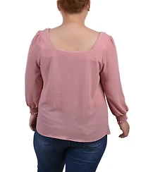 Ny Collection Plus Long Sleeve Square Neck Blouse