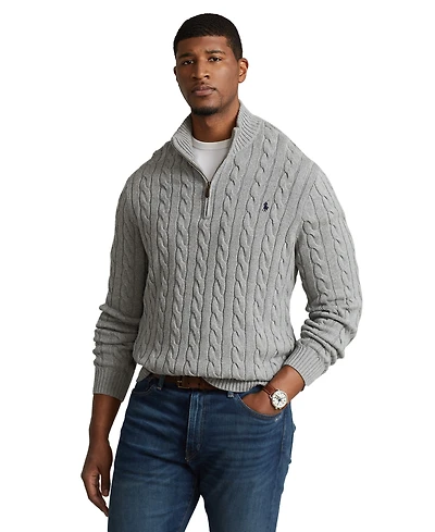 Polo Ralph Lauren Men's Big & Tall Cable-Knit Cotton Quarter-Zip Sweater