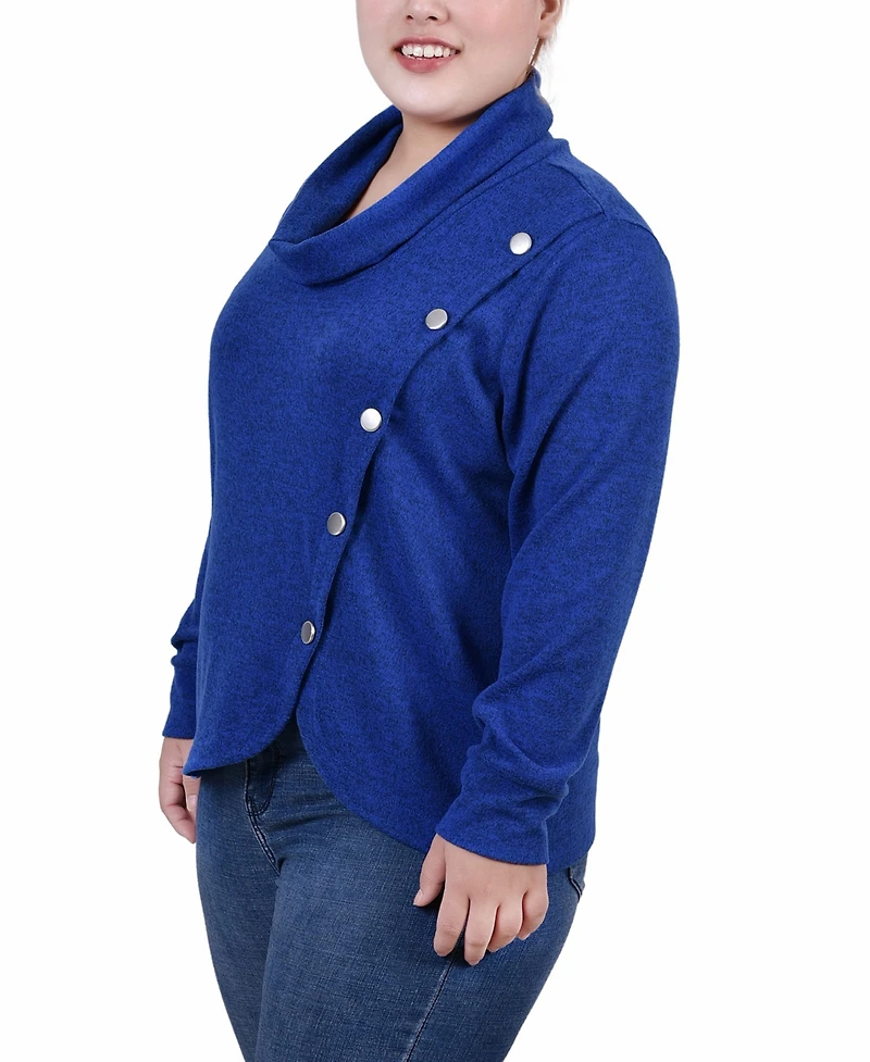 Ny Collection Plus Size Long Sleeve Overlapping Cowl Neck Top