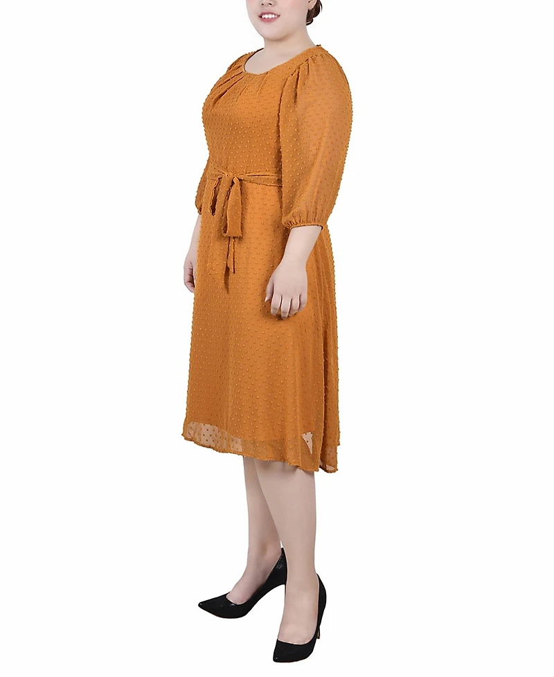 Ny Collection Plus Size 3/4 Sleeve Clip Dot Dress