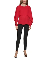 Dkny Petite Long-Sleeve Crewneck Cape Blouse