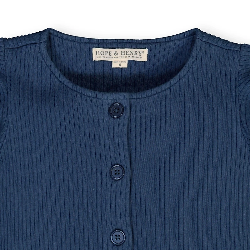 Hope & Henry Baby Girls Short Sleeve Rib Knit Button Front Jumpsuit