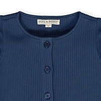Hope & Henry Baby Girls Short Sleeve Rib Knit Button Front Jumpsuit