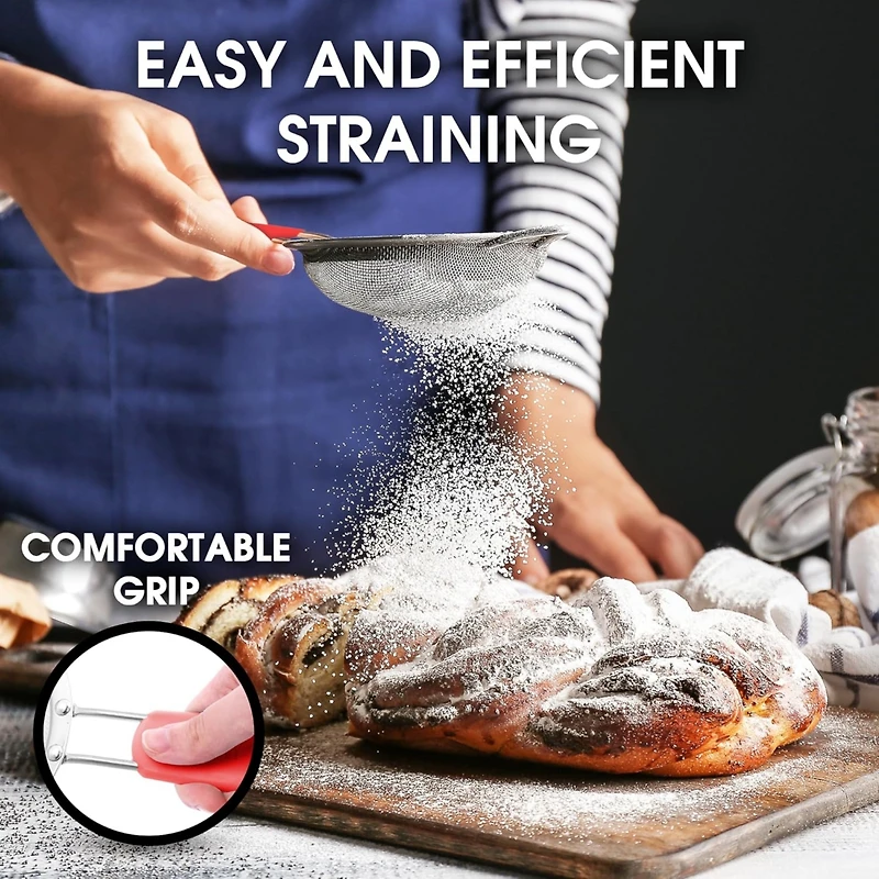 Premium Stainless Steel Fine Mesh Strainer Set - Strainers for Kitchen (Set of 3) with Non-slip Handles