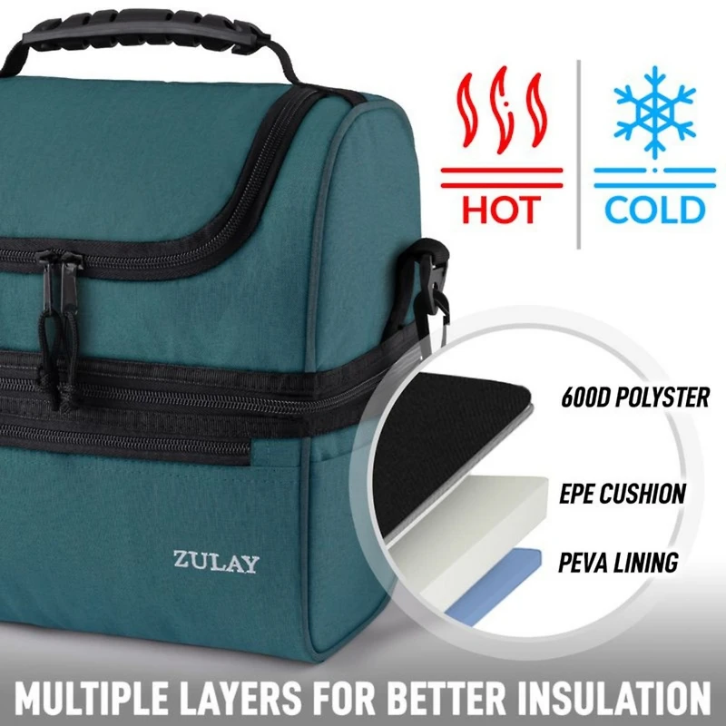 Insulated 2-Compartment Lunch Box Bag With Strap
