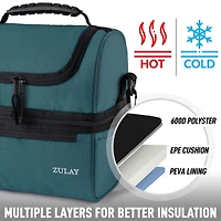 Insulated 2-Compartment Lunch Box Bag With Strap