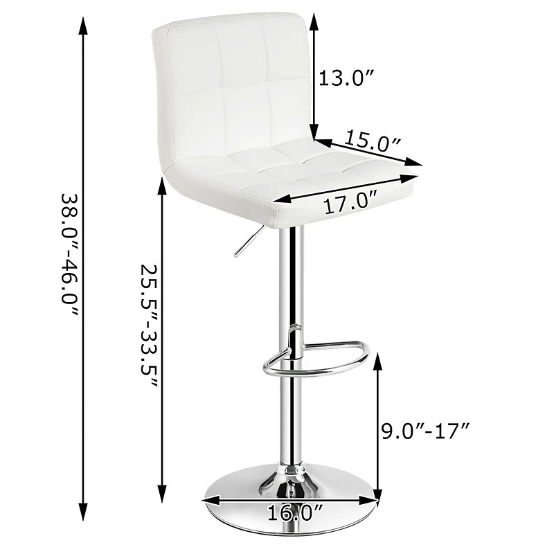 Set of 2 Adjustable Bar Stools Pu Leather Swivel Kitchen Counter Pub Chair