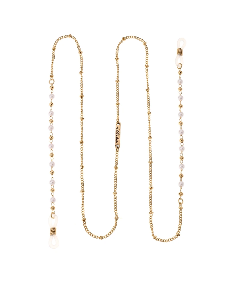 Ettika Women's 18k Gold Plated Dainty Imitation Pearl and Gold Glasses Chain