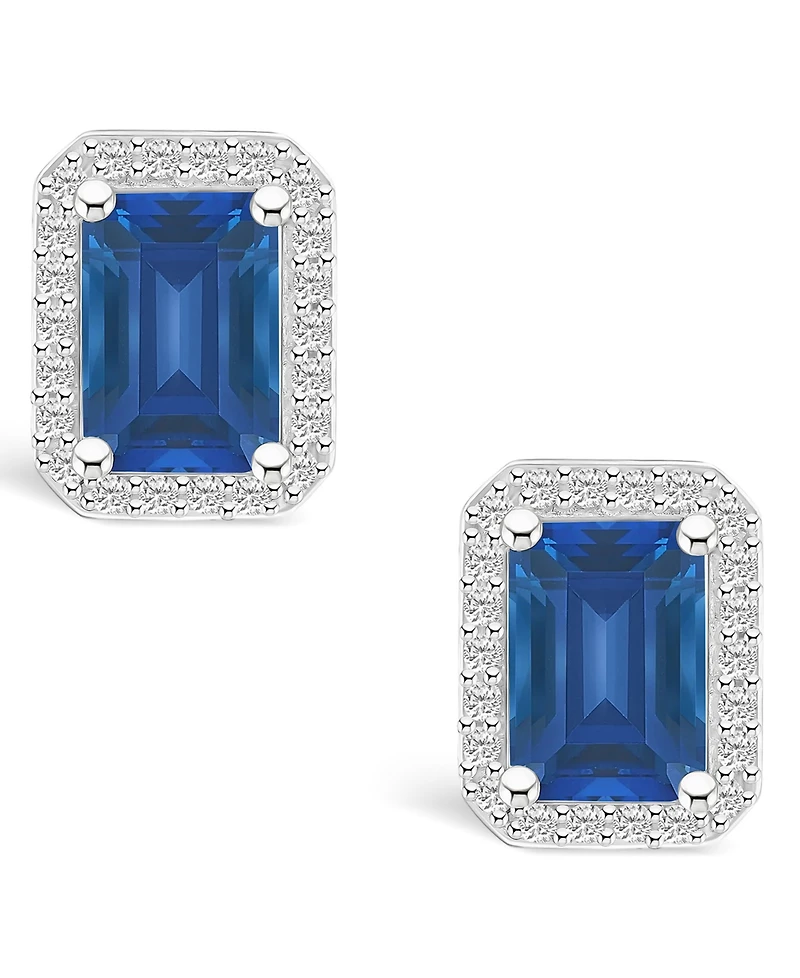 Macy's Lab Grown Sapphire (2-1/3 ct. t.w.) and Lab Grown White Sapphire (1/4 ct. t.w.) Halo Studs in 10K White Gold