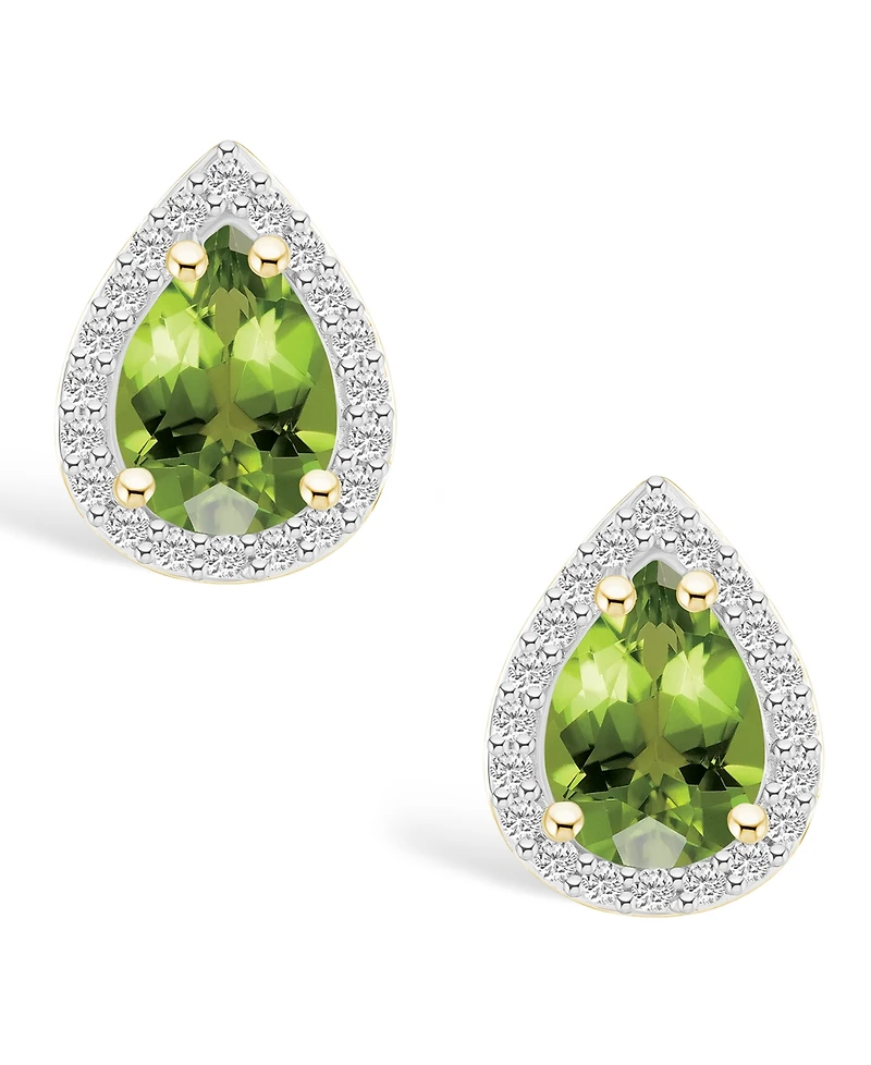 Macy's Peridot (1-3/5 ct. t.w.) and Lab Grown Sapphire (1/5 ct. t.w.) Halo Studs in 10K Yellow Gold