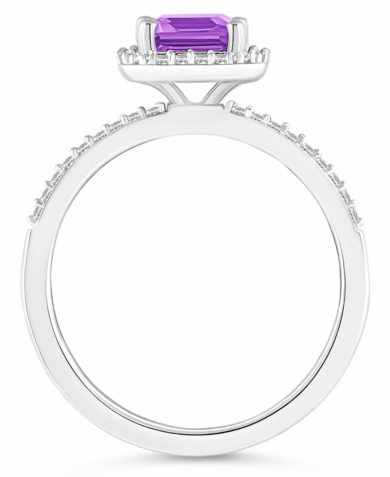 Amethyst (1-3/5 ct. t.w.) and Lab-Grown Sapphire (1/4 Halo Ring 10K White Gold