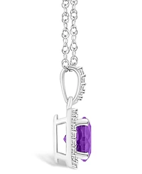 Macy's Amethyst (1-1/4 ct. t.w.) and Lab Grown Sapphire (1/6 ct. t.w.) Halo Pendant Necklace in 10K White Gold
