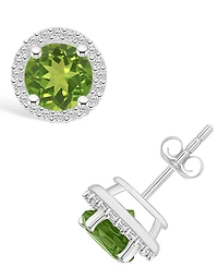Peridot (1-9/10 ct. t.w.) and Lab Grown Sapphire (1/5 ct. t.w.) Halo Studs in 10K White Gold