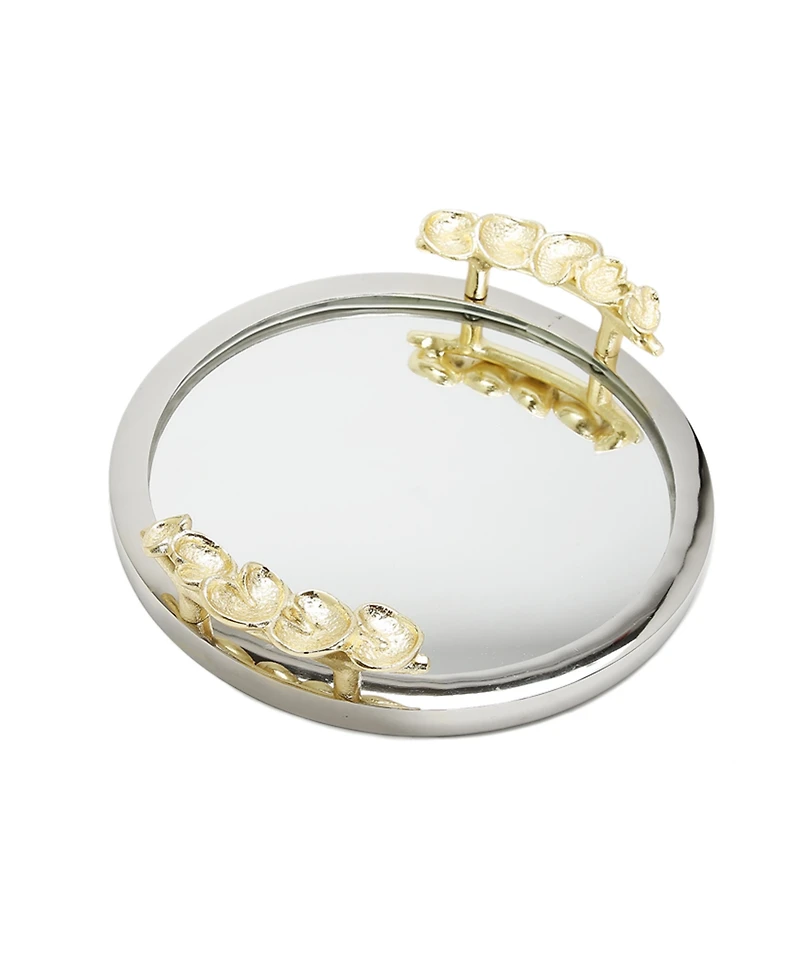 Classic Touch Mirror Tray Border Leaf Design on Handle 12" x 2"