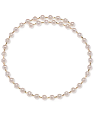Cultured Freshwater Pearl (6-1/2 - 7mm) & Polished Bead Coil 14-1/2" Choker Necklace in 18k Gold-Plated Sterling Silver