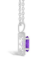 Macy's Amethyst (1-1/5 ct. t.w.) and Diamond (1/8 ct. t.w.) Halo Pendant Necklace in Sterling Silver