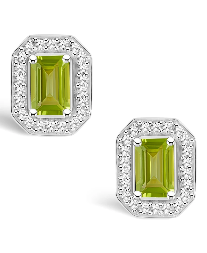 Macy's Peridot (1-2/5 ct. t.w.) and Diamond (1/5 ct. t.w.) Halo Studs in Sterling Silver