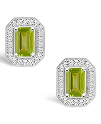 Macy's Peridot (1-2/5 ct. t.w.) and Diamond (1/5 ct. t.w.) Halo Studs in Sterling Silver