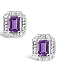 Macy's Amethyst (1-1/10 ct. t.w.) and Diamond (1/5 ct. t.w.) Halo Studs in Sterling Silver