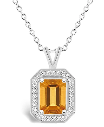 Macy's Citrine (1-3/5 ct. t.w.) and Diamond (1/7 ct. t.w.) Halo Pendant Necklace in Sterling Silver