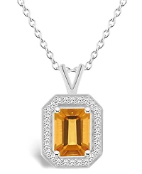 Macy's Citrine (1-3/5 ct. t.w.) and Diamond (1/7 ct. t.w.) Halo Pendant Necklace in Sterling Silver