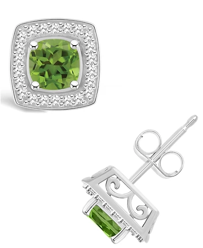 Macy's Peridot (1-1/3 ct. t.w.) and Diamond (1/5 ct. t.w.) Halo Studs in Sterling Silver