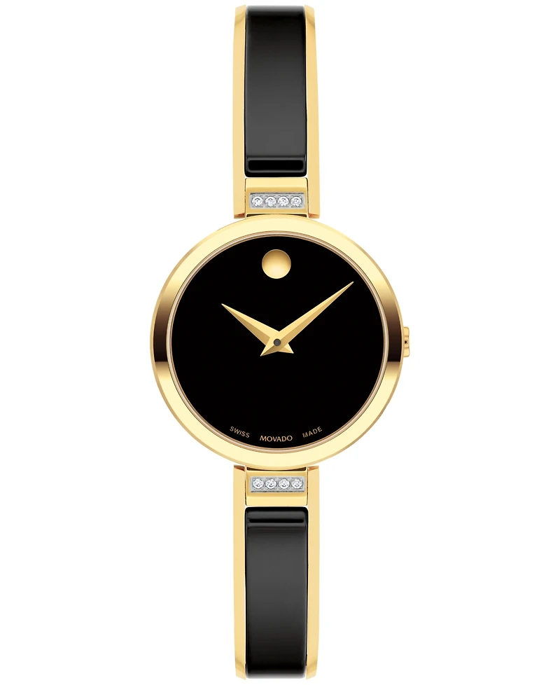 Movado Women's Moda Swiss Quartz Black Ceramic Yellow Pvd Bangle Watch 24mm